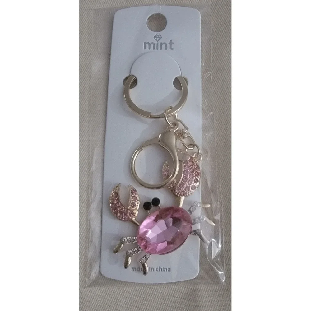 Mint Pink Rhinestone Crab Keychain Bag Charm Gold Tone NWT‎ 7.00 EACH
